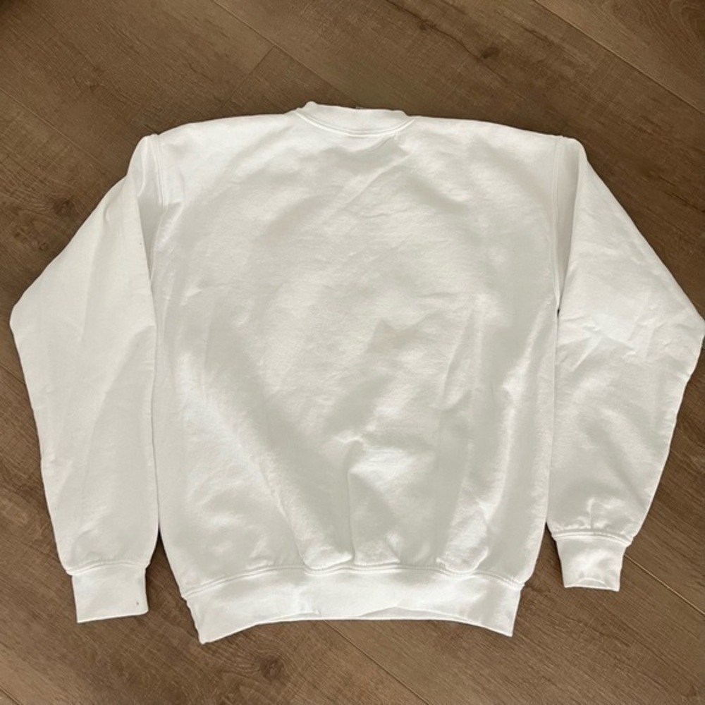 Lets Go Ghouls White Sweatshirt Medium Halloween Ghost Peace Bat Retro Vibes - Picture 4 of 8